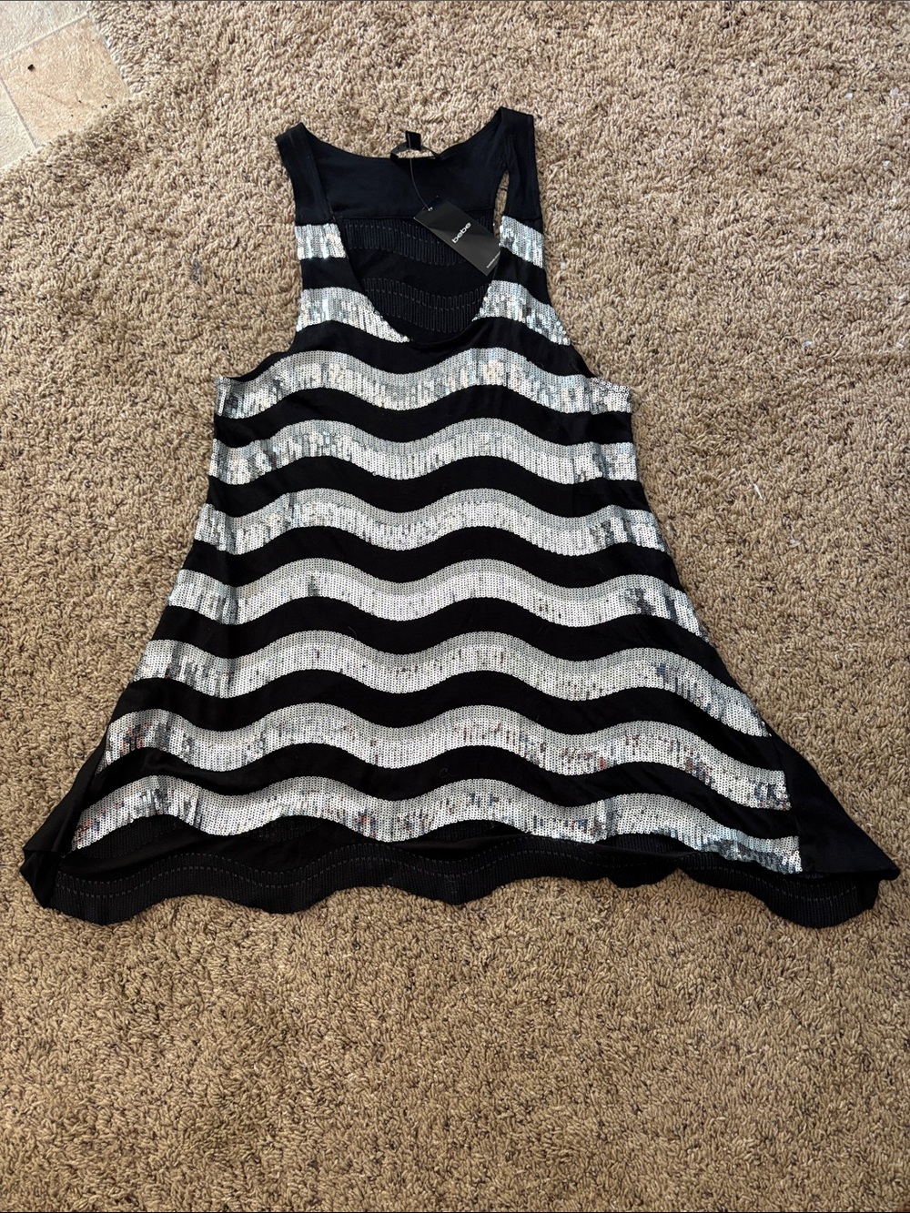 bebe Black & Silver Sequin Wave Tank